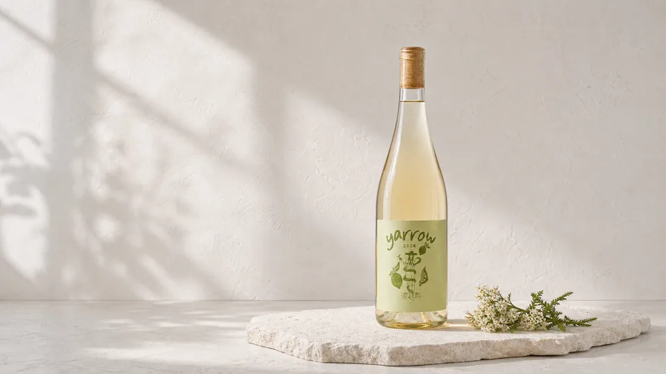 Yarrow Sauvignon Blanc in a pale studio scene