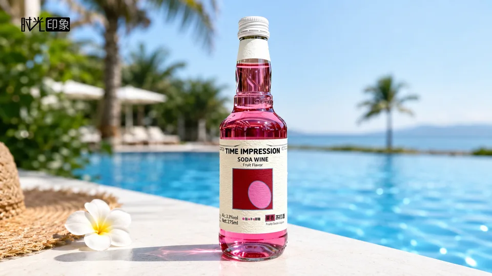 Time Impression bottle beside a bright pool