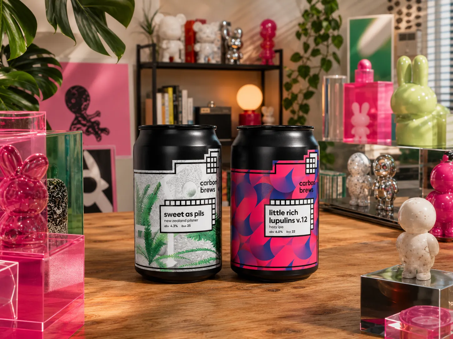 Carbon Brews two-can craft beer series shown as a complete packaging system