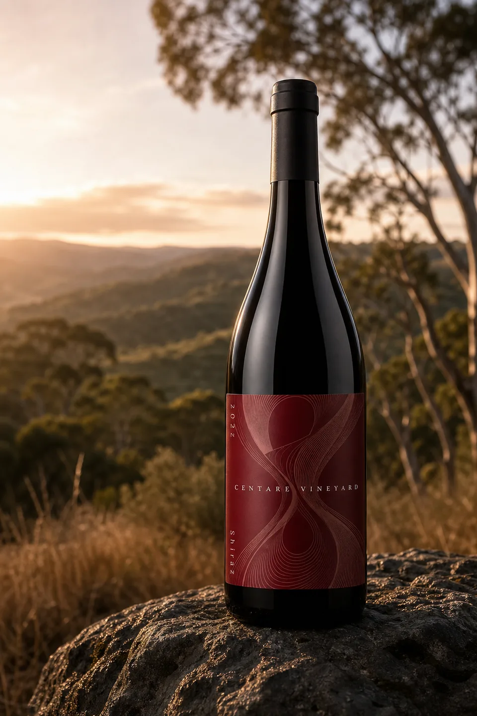 Centare bottle in a vineyard scene