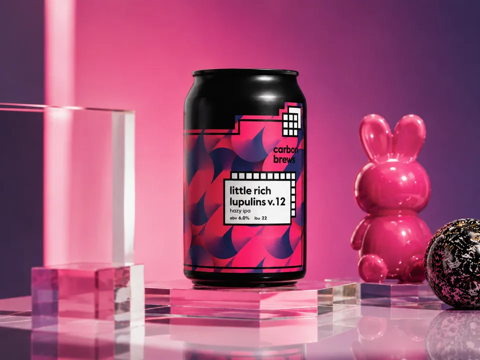 Little Rich Lupulins can on a pink stage