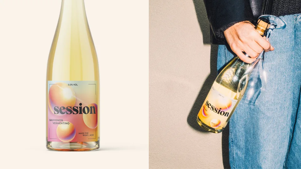 SESSION WINE bottle in warm sunlight