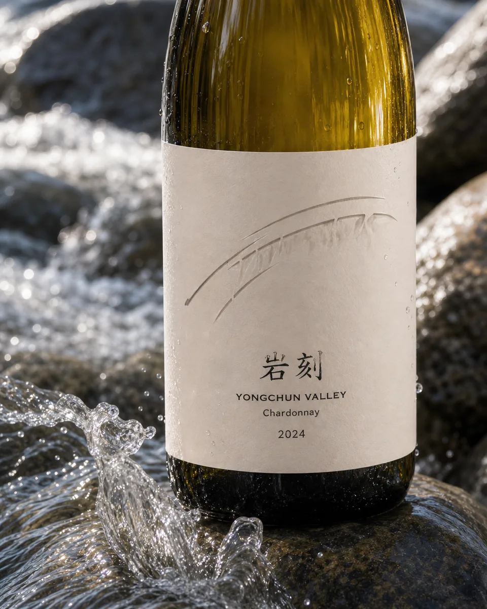 Yanker label close-up beside water