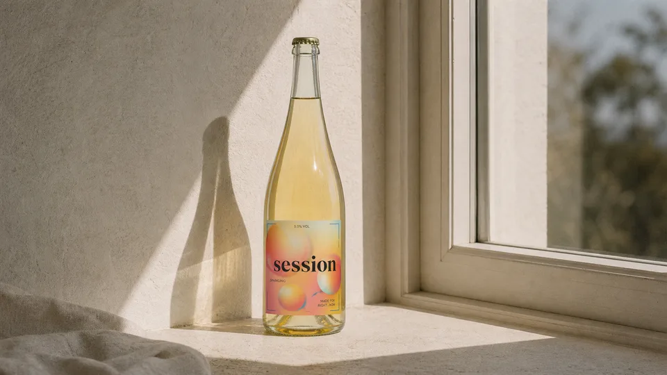 SESSION WINE bottle on a window ledge